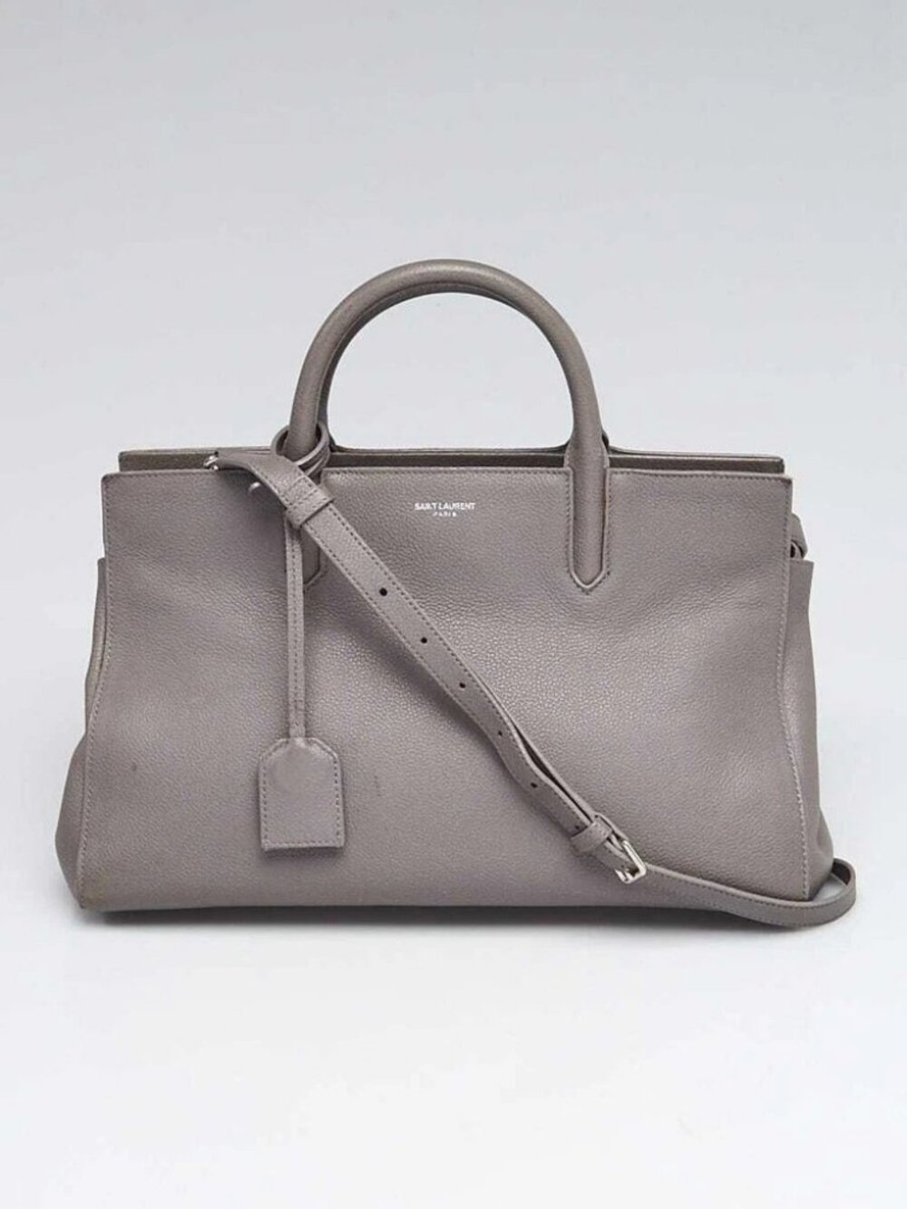 Yves Saint Laurent Grey Grained Leather Rive Gauche Cabas Small Tote Bag